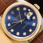 ROLEX DATEJUST 16233 BLUE DIAMOND DIAL 18K GOLD STEEL WATCH w/ LEATHER BAND
