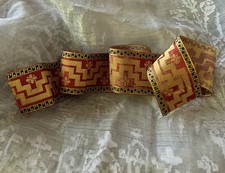 UNIQUE ANTIQUE 1860s-90s CRISP FLAT SILK RIBBON TRIM RED GOLD AGED PATINA