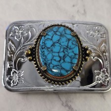 Faux Turquoise Southwest Hippie Boho Western Cowgirl Vintage Belt Buckle Clean