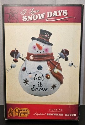 Cracker Barrel 14'' Lighted Snowman I Love Snow Days  Decor  WORKS With Box