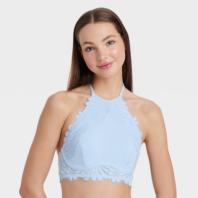 Women's High Neck Crochet Lace Bralette - Colsie  Light Blue Small