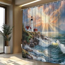 Lighthouse Wave Sunshine Waterproof Shower Curtain Bathroom Decor