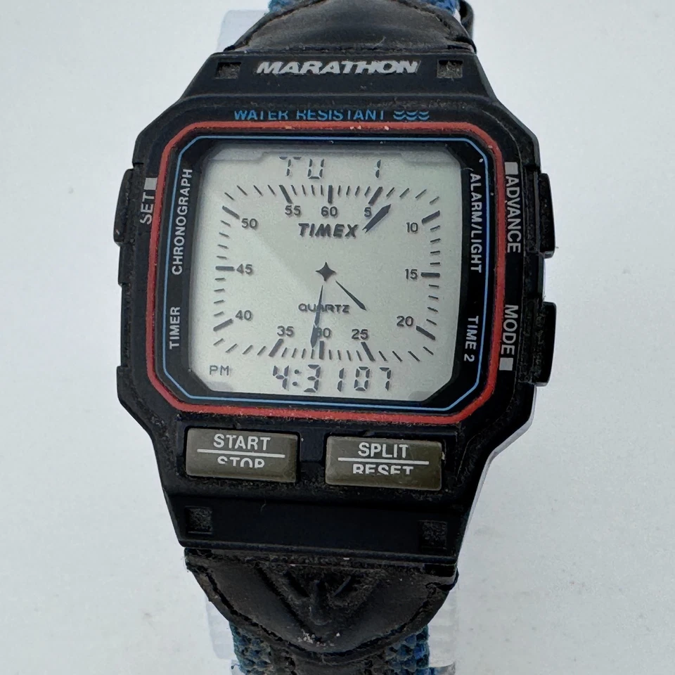 De Colección Timex Marathon Digital LCD Reloj Analógico Hombres Negro Alarma Cronógrafo Batería Nueva Foto 2 de 4