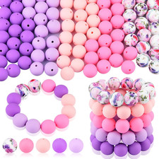 100 Pcs 15Mm Silicone Beads for Keychain Making, Purple Pink Silicone Beads roun