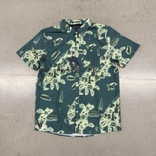 LARGE William Murray Golf Button-Up Short Sleeve Mens NYC Map Green and Blue NEW