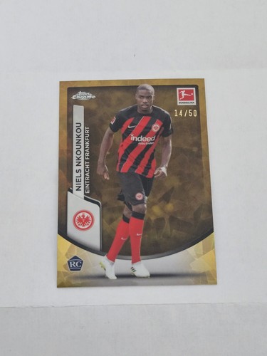 2023-24 Topps Chrome Bundesliga Sapphire RC Niels Nkounkou Gold /50 Frankfurt