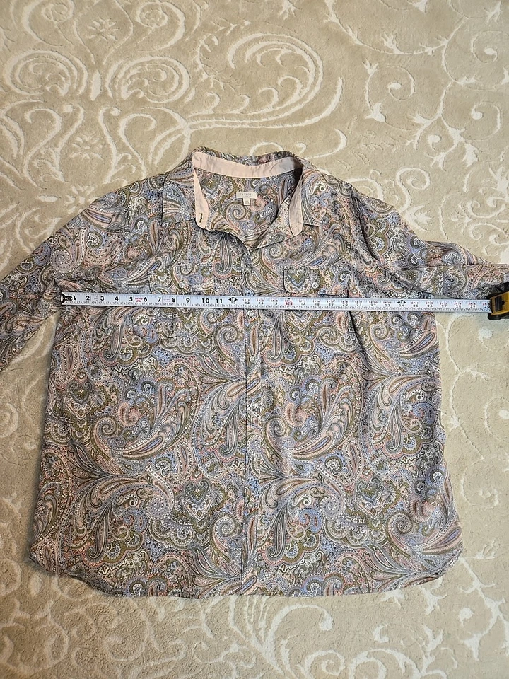Blusa Camisa Talbots Abotonada Azul Rosa Verde Oliva Paisley Talla 3X Pestaña Enrollable... Foto 4 de 4