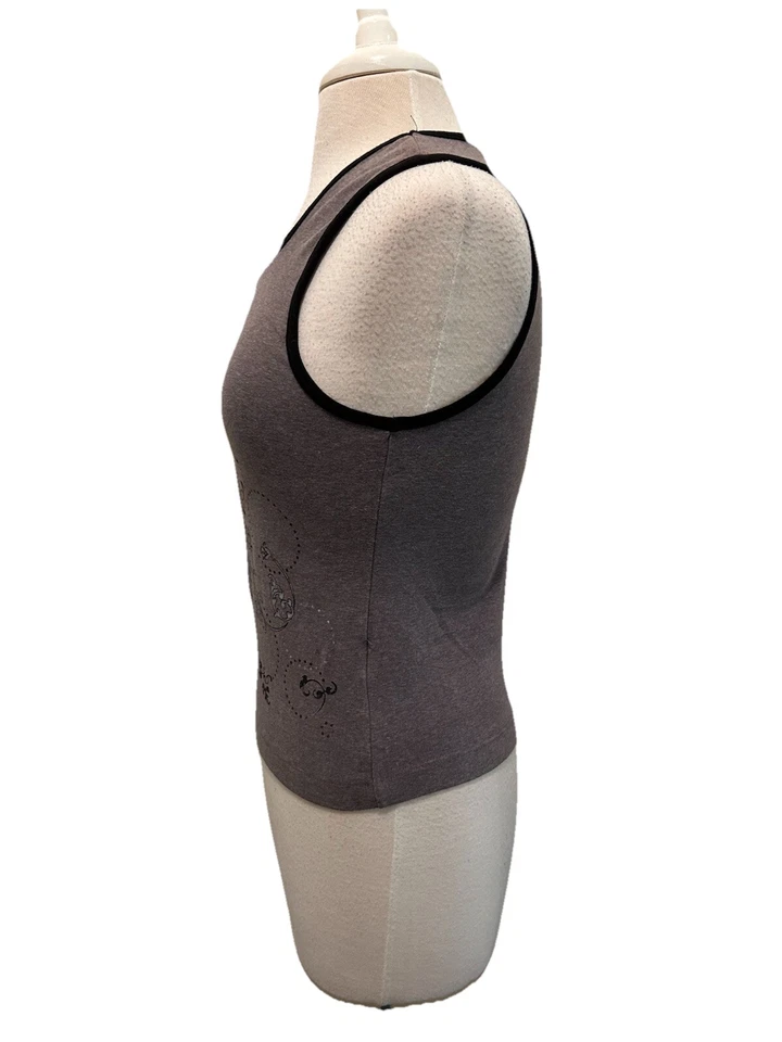 Camiseta sin mangas recortada floral gris Danskin con ribete negro Lg. Foto 4 de 4