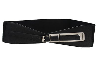 2732 Women Black Elastic Waistband Fashion Belt Hip High Waist Silver Metal Amazon.com: Women Fashion Elastic Waistband Belt Hip High  main image 3