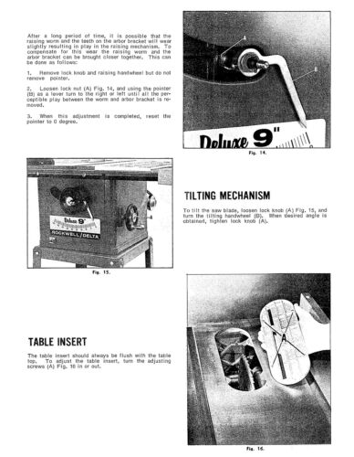 Rockwell Delta 9" Deluxe Table Saw Operator & Parts Manual #889 - Picture 3 of 5