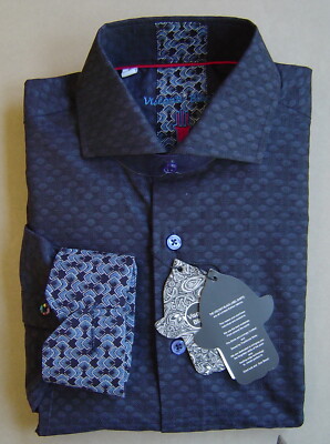 NWT $125 LUCHIANO VISCONTI BLACK Size S TONAL DESIGN COTTON BLEND SHIRT 3908