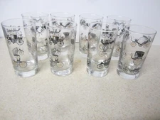 LOT OF 8 LIBBEY HORSELESS CARRIAGE BUGGY GLASSES 4 3/4 "