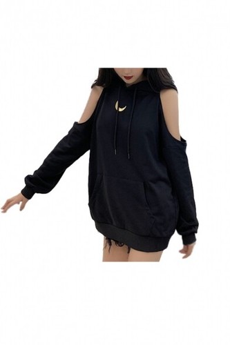 Women's Boohoo Black Cold Shoulder Oversized Drawstring Hoodie Size Small (Tall) - 第 1/5 張圖片