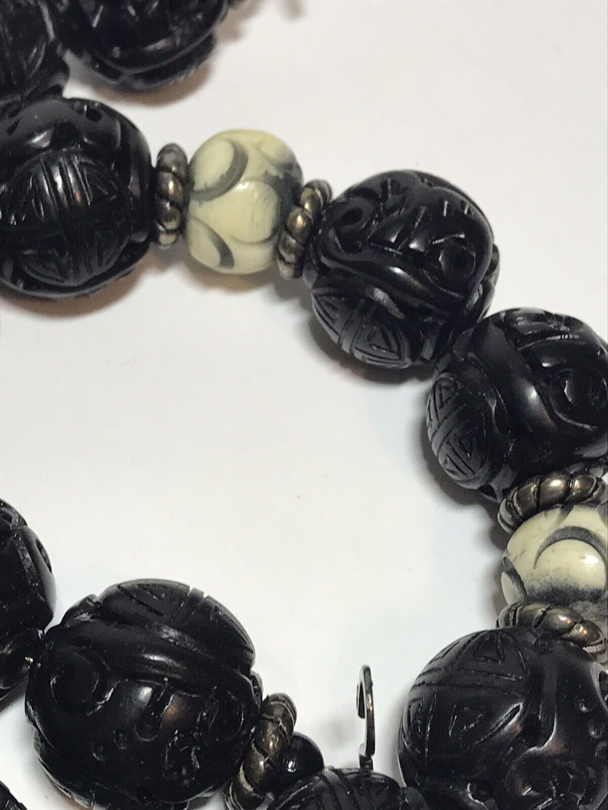 Vintage Stone Carved Asian Swirl Round Beads Arti… - image 5