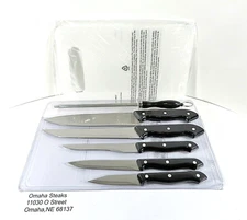 Stainless Steel Blades Knives 7 Pc Set Omaha Steaks Cutlery w Cutting Board New