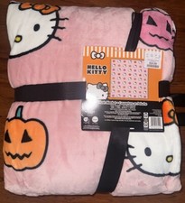 Hello Kitty Pink Pumpkin Halloween Blanket Full/Queen Brand New