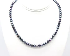 Black Tahitian Pearls Necklace, 6mm Green Blue Purple Natural Pearl Choker