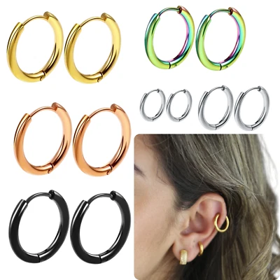 MEDINAH Juego de Pendientes Acero Inoxidable Pendientes Criollos Mujer y Hombre Huggie Hoops