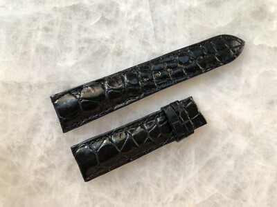 21mm/18mm Black Alligator Crocodile Embossed Leather Watch Strap Band