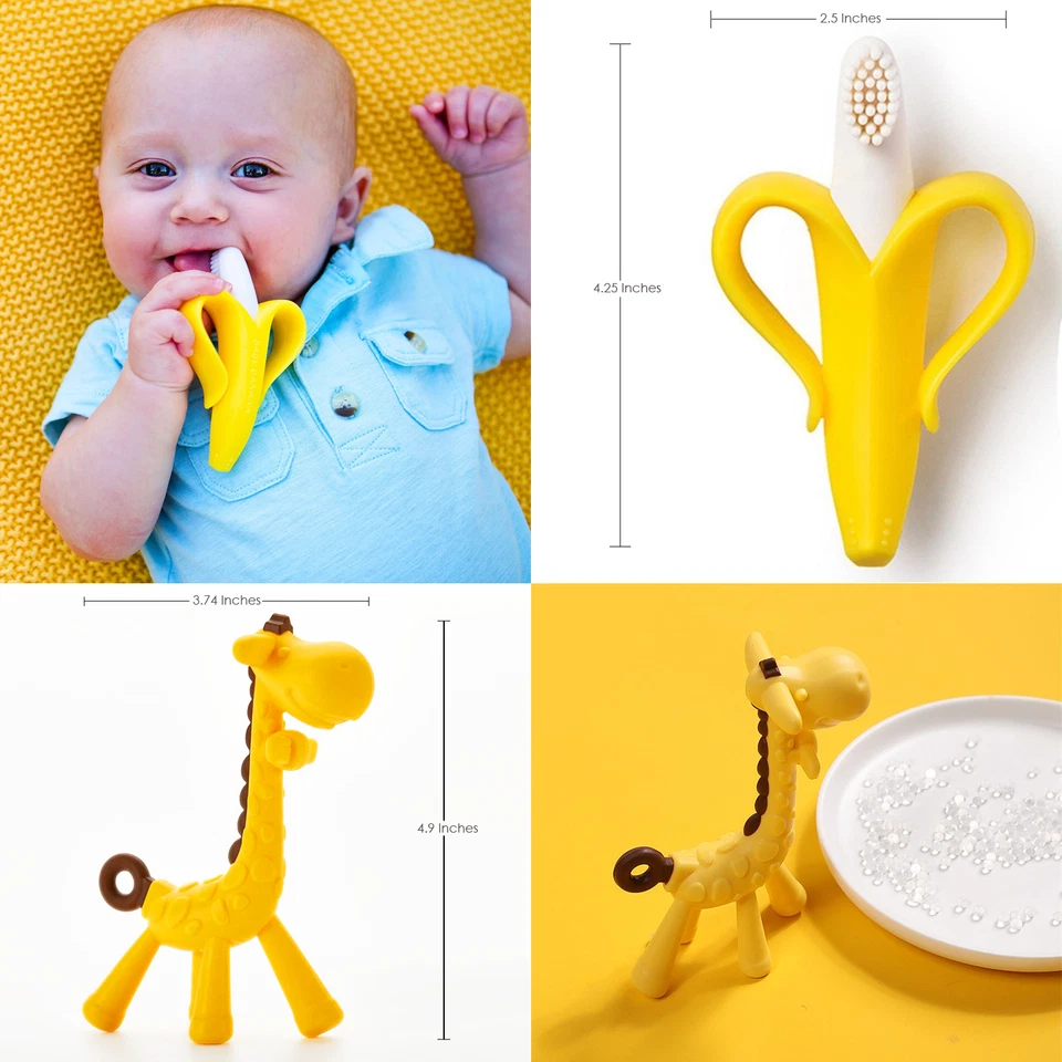 BabyGoods Teething Toys Set - Mittens, Banana Brush and Giraffe Teether - Image 2 of 4
