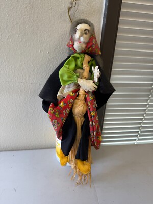 Vintage Kitchen Witch 13  Flying With Broom - Has String For Hanging