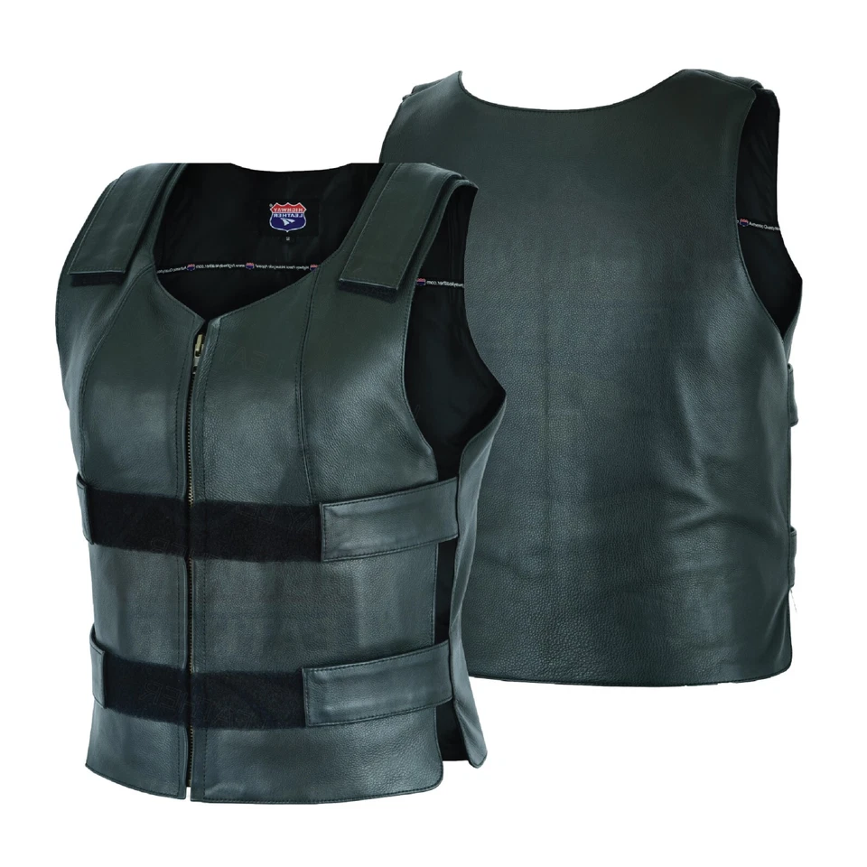 Women Bullet Proof style Leather Motorcycle Vest bikers Club Tactical Vest Ammo - Image 2 of 4