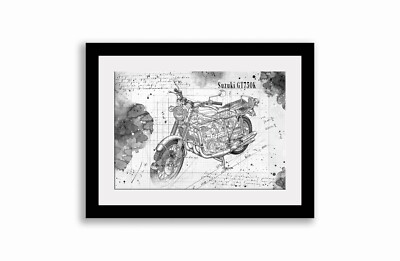Line Tech Zeichnung Suzuki GT750K GT 750K Cutaway Kunst Posterdruck