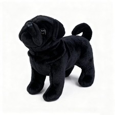 Black Pug Dog Stuffed Animal 12 inch Plush Toy Lifelike Soft Gift for Kids