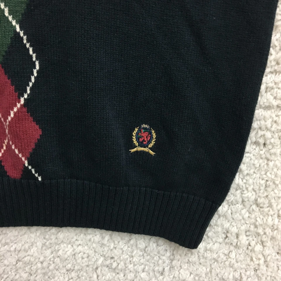 DE COLECCIÓN Tommy Hilfiger Chaleco Suéter Grande Adulto Negro Cuello en V Tejido Argyle Para Hombres L Foto 3 de 4