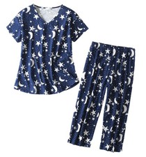 Womens Cotton Pajama Sets Short Sleeve Top With Capri Pants 2 piece sets for ...