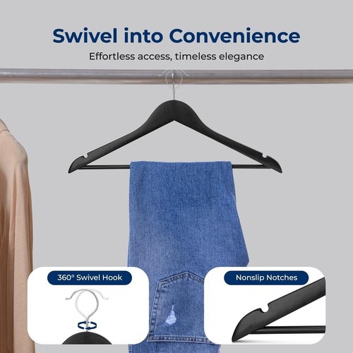 SereneLife 30 Pcs Wooden Hangers - Non-Slip, Sturdy w/ Chrome 360° Swivel Hook - Picture 6 of 7