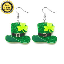 St Patrick's Day Earrings Women Cute Funny Acrylic Irish Shamrock Dangle........