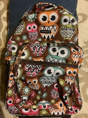 Rockland Double Handle Rolling Backpack, OWL, 17-Inch NEW WITH TAG
