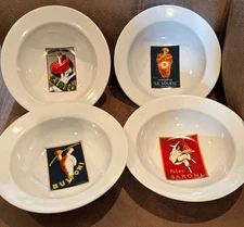 Pottery Barn (4) VINTAGE POSTERS 9.75" Individual Pasta Bowl - SET OF 4 BOWLS