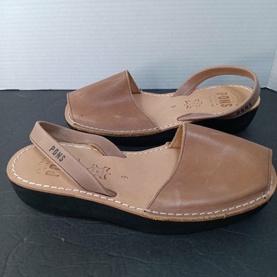 PONS Womens Avarca Menorca Tan Leather Handmade Sandals Size 9 Flats Shoes