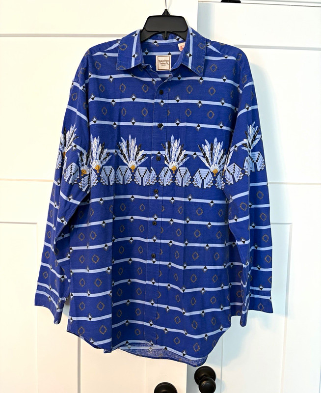 Vintage XL Western Plains Trading Co. Geometric Button-Up  Blue Long Sleeve
