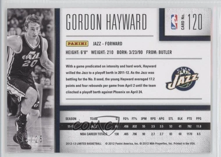 2012-13 Limited Spotlight Gold /25 Gordon Hayward #120 - Image 2 of 2