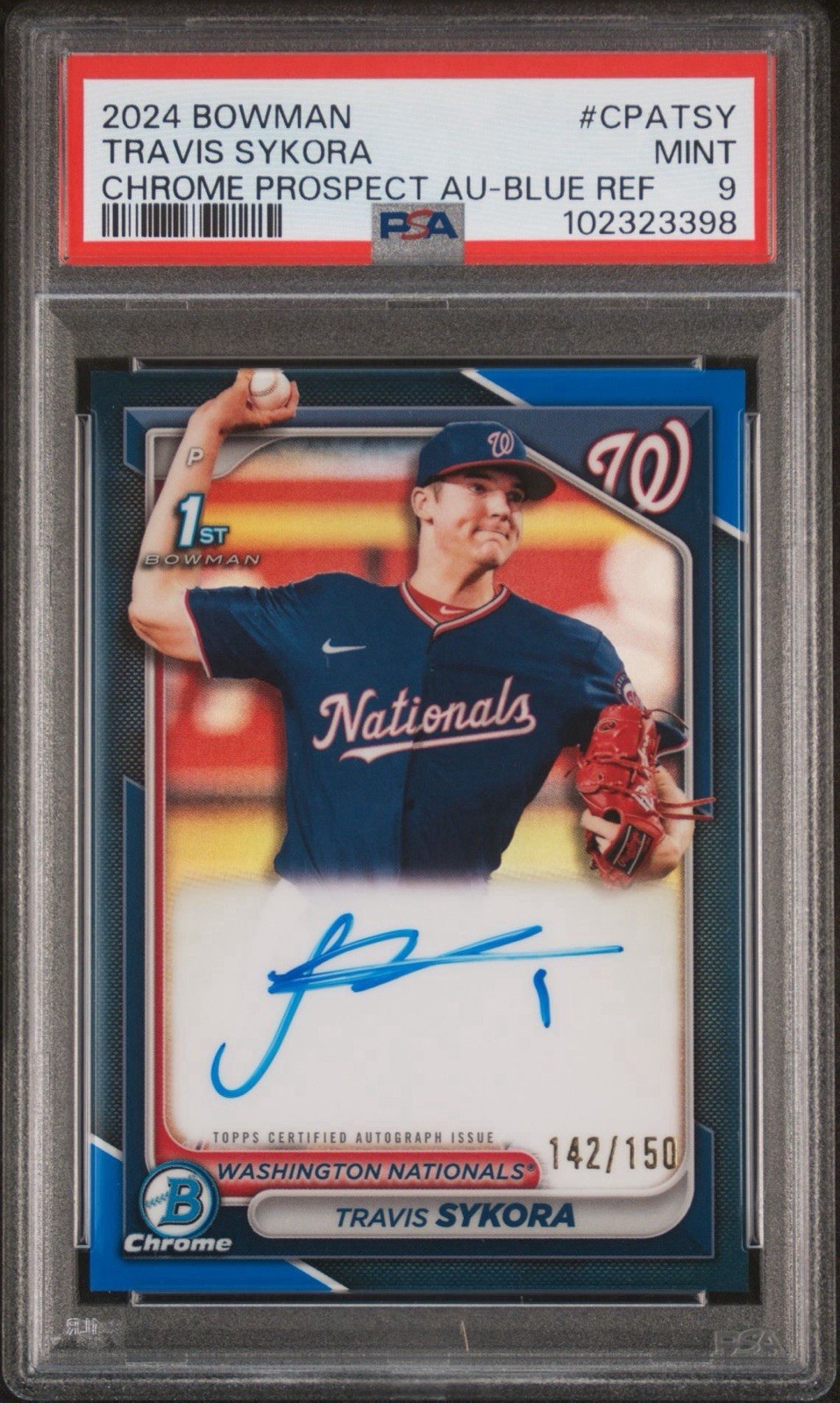 2024 Bowman Chrome 1st True Blue Auto /150 Travis Sykora #CPATSY - Nationals RC