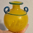 Murano Vintage Lemon Yellow Glass Vase Hand Blown . Rare Piece