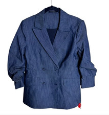 NWT Elie Tahari Denim Blazer womens size Medium ruched sleeve