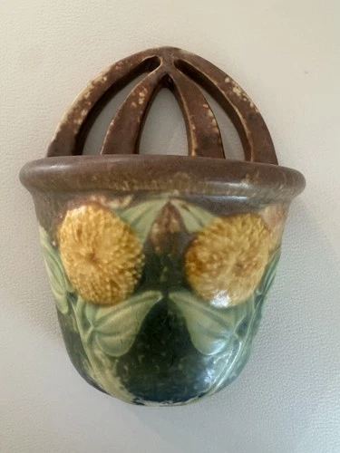 Antique Roseville Sunflower Wall Pocket Vase Planter 1256-7 Art Pottery Ohio