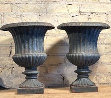 A Pair (2) Antique cast Iron Urn.Urns Fluted Garden Planter 26 LBS EACH 14