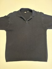 Dockers Ribbed Knit Polo Sweater Mens Large Black Cotton Long Sleeve Textured