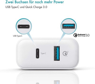 Pazzimo Netz-Ladegerät 6A USB-C + USB-A Qualcomm Quick Charge QC 3.0 Netzteil