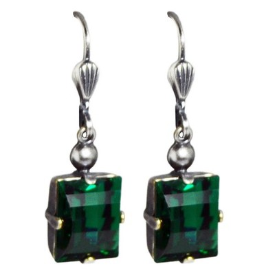 Grevenkämper Ohrringe Swarovski Kristall Silber Rechteck 10 mm grün Emerald