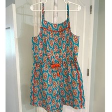 Mini Boden Girls Blue Paisley Romper Cotton Summer Preppy Spaghetti Strap 9-10Y