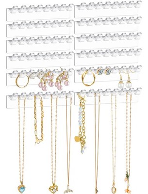 NiHome 12-Pack 96 Hooks Wall-Mounted Clear Plastic Jewelry Organizers for Ear...