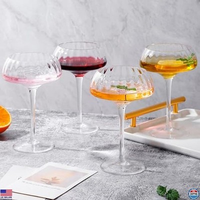 Hand Blown Coupe Glasses Set of 4 - 8.45 oz Martini & Champagne Clear Glasses