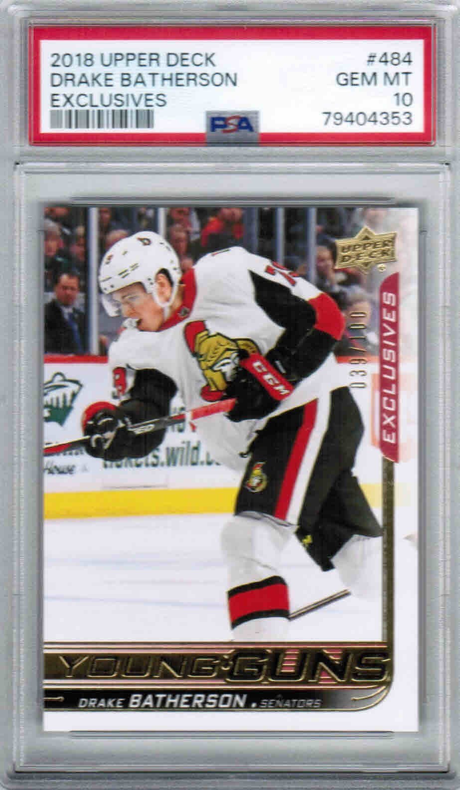 18/19 2018 UPPER DECK S2 DRAKE BATHERSON #484 YOUNG GUNS EXCLUSIVES /100 PSA 10