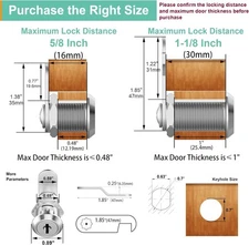 2 Pack Cabinet Locks with Keys, 5/8" Cam Lock Keyed Alike, Mailbox Lock Secur...